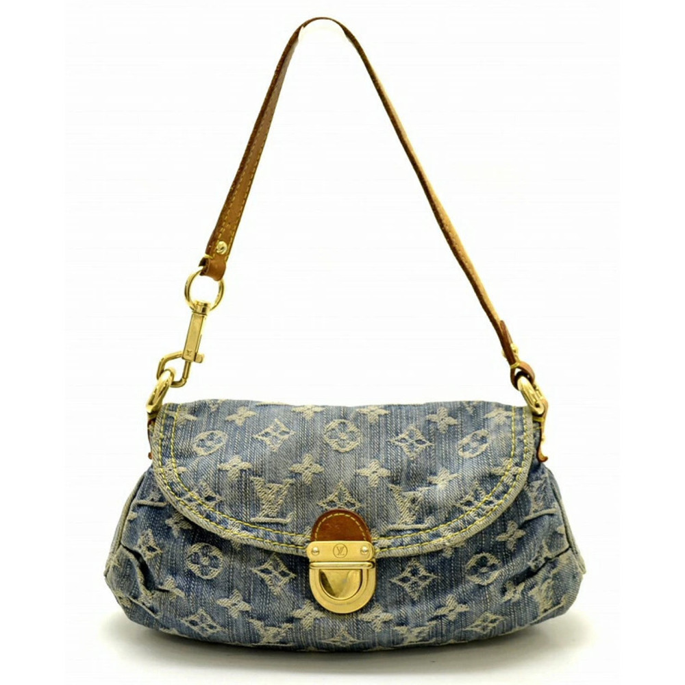 LOUIS VUITTON Monogram Denim Pleated 2way Shoulder Bag Hobo Shoulder Blue